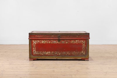 Lot 555 - An export studded leather and camphor wood travel chest