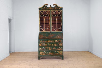 Lot 249 - A George III painted and parcel-gilt mahogany bureau bookcase