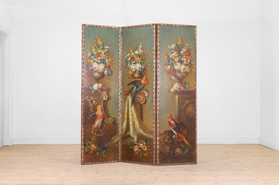 Lot 76 - A painted leather screen