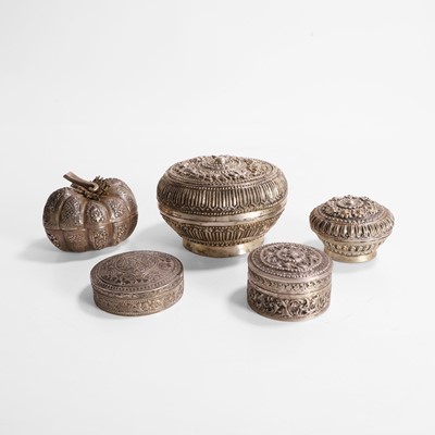 Lot 44 - A collection of South Asian white-metal containers and covers