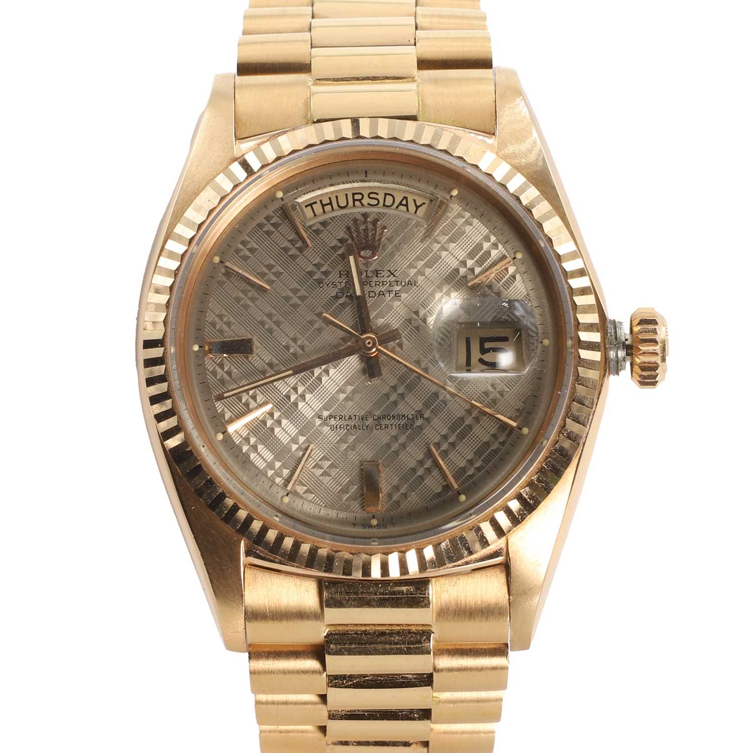Lot 374 - An 18ct rose gold Rolex Day Date automatic bracelet watch