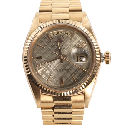 Lot 374 - An 18ct rose gold Rolex Day Date automatic bracelet watch