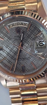 Lot 374 - An 18ct rose gold Rolex Day Date automatic bracelet watch