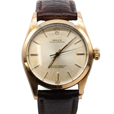 Lot 371 - A gold capped stainless steel Rolex Oyster Perpetual automatic strap watch