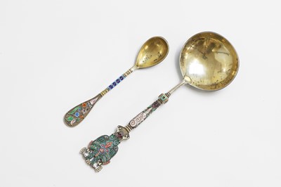 Lot 293 - Two silver-gilt and cloisonné spoons