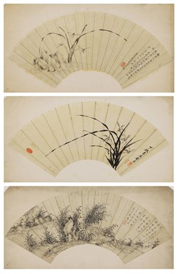 Lot 193 - Three Chinese fan paintings