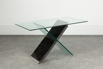 Lot 213 - A black stone and glass console table