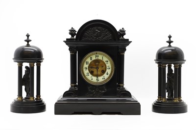 Lot 341 - A Victorian marble and slate clock garniture