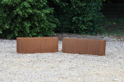 Lot 632 - A pair of weathered Corten steel planters