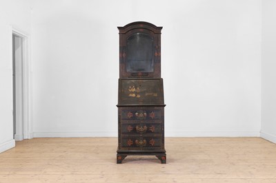 Lot 518 - A small Chinese export-style lacquer bureau bookcase