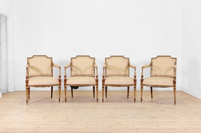 Lot 506 - A set of four George III painted beech armchairs