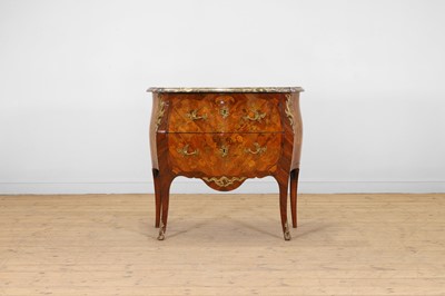 Lot 396 - A Louis XV kingwood, tulipwood and marquetry commode by Pierre Roussel