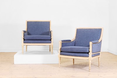Lot 575 - A pair of Louis XVI-style limed beech bergères