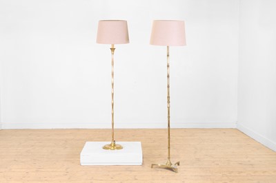 Lot 67 - Two polished brass faux bamboo floor lamps