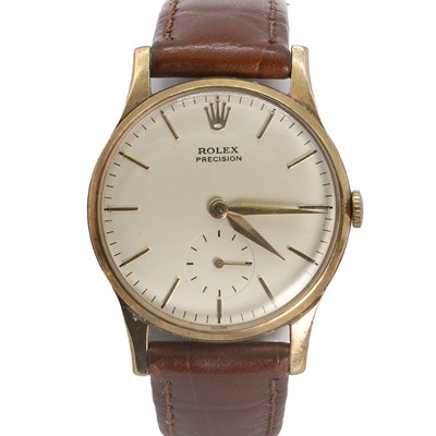 Lot 369 - A 9ct gold Rolex Precision mechanical strap watch
