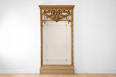 Lot 351 - A Louis XVI-style painted and parcel-gilt pier mirror