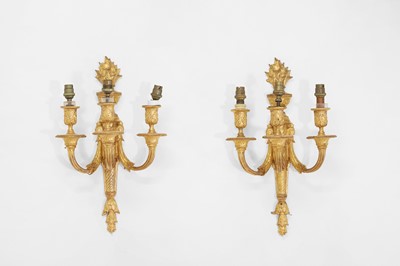 Lot 63 - A pair of Louis XVI-style carved giltwood and composition wall lights