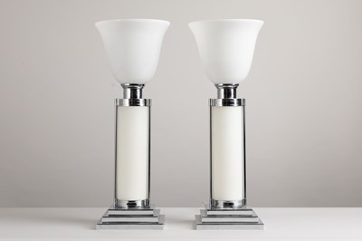 Lot 2 - A pair of Art Deco-style chrome uplighter table lamps