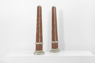 Lot 357 - A pair of grand tour porphyry and white marble obelisks