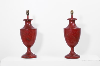 Lot 39 - A pair of neoclassical painted toleware table lamps