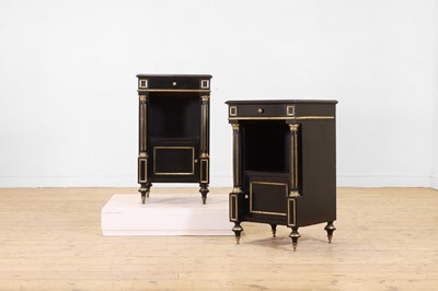 Lot 42 - A pair of Directoire-style ebonised bedside cabinets