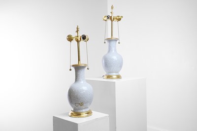 Lot 201 - A pair of Chinese-style crackle-glazed porcelain table lamps