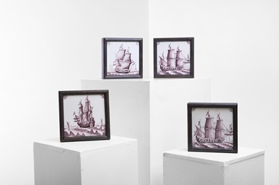 Lot 187 - A set of four framed delft tiles