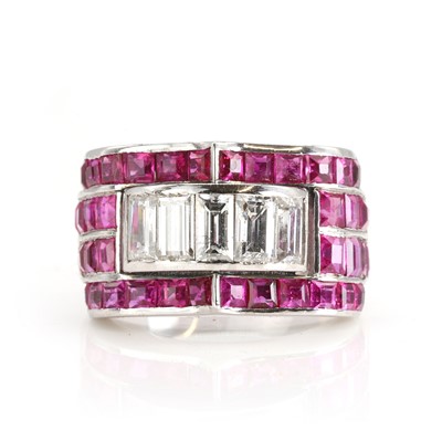 Lot 99 - A platinum, ruby and diamond ring