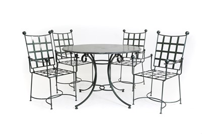 Lot 490 - A contemporary circular marble top conservatory table and four chairs