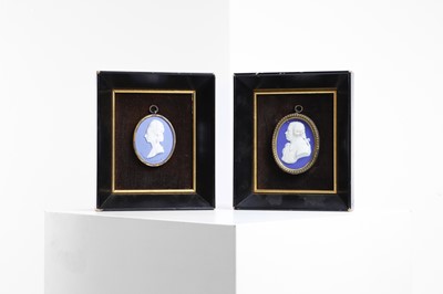 Lot 210 - Two Wedgwood jasper portrait oval medallions