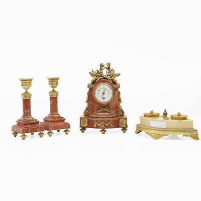 Lot 399 - A group of ormolu mounted marble items