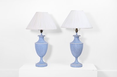 Lot 435 - A pair of neoclassical painted toleware table lamps