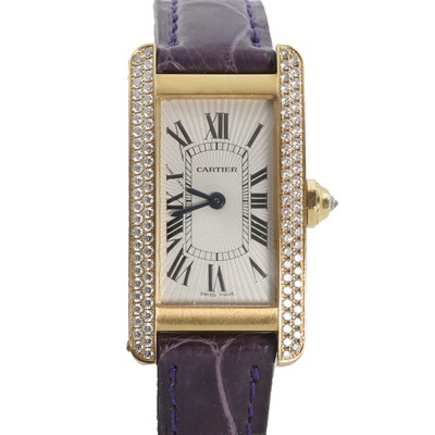 Lot 356 - A ladies' 18ct gold Cartier Tank Americaine quartz strap watch