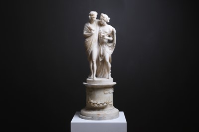 Lot 353 - A carved alabaster figure of Bacchus and Ariadne