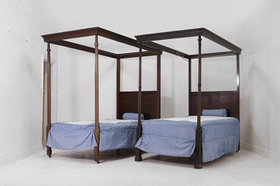 Lot 256 - Two George III-style mahogany four-poster single beds