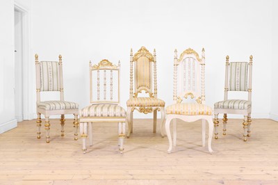 Lot 35 - A group of painted and parcel-gilt side chairs