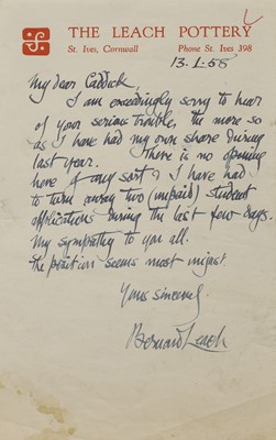 Lot 171 - A series of letters from Bernard Leach (1887-1979)