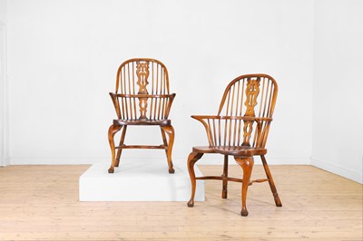 Lot 184 - A pair of George III-style ash and elm Windsor chairs