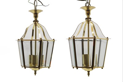 Lot 309 - A pair of small brass lantern ceiling lights