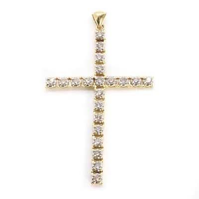 Lot 200 - An 18ct bi-coloured gold diamond cross pendant