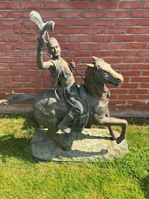 Lot 295 - A large bronze figure of an Arab falconer on horseback