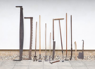 Lot 483 - Thirteen antique garden implements