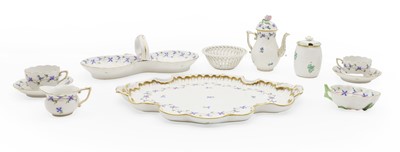 Lot 212 - A Herend 'Cornflower Blue Garland' pattern tea ware