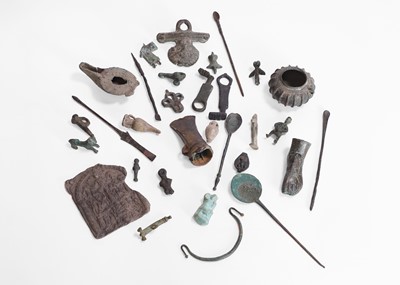 Lot 370 - A group of Roman and later metal and faience pieces