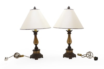 Lot 305 - A pair of modern glass and bronze lacquered table lamps