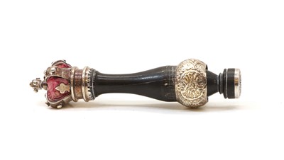 Lot 13 - A Victorian ebony and silver mounted tipstaff