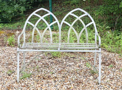 Lot 476 - A Regency style gothic galvanised steel bench