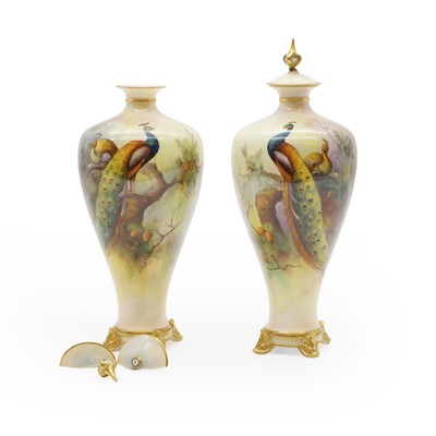 Lot 132 - A pair of Royal Worcester porcelain vases