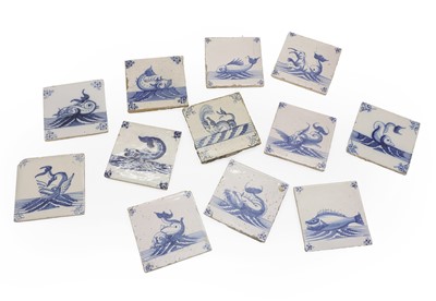 Lot 116 - A collection of twelve Delft pottery tiles