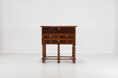 Lot 534 - A William and Mary oyster-veneered walnut, oak and fruitwood lace chest-on-stand